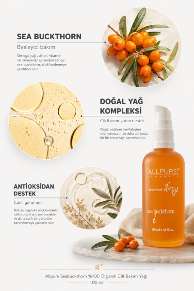 ALLPURE SEABUCKTHORN OIL (Yabani İğde) %100 Organik Cilt Bakım Yağı
