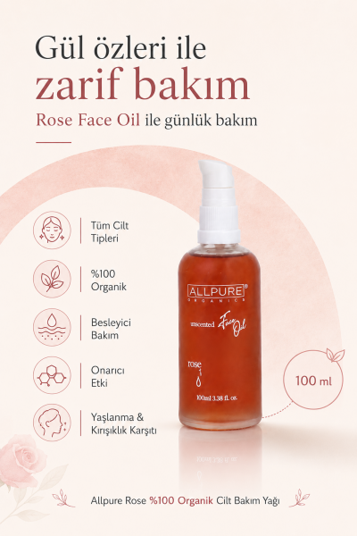 ALLPURE ROSE DAMASCUS OIL (Yaban Gülü) %100 Organik Cilt Bakım Yağı