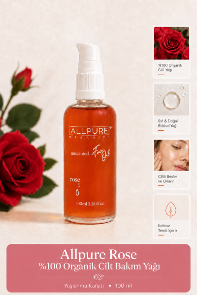 ALLPURE ROSE DAMASCUS OIL (Yaban Gülü) %100 Organik Cilt Bakım Yağı