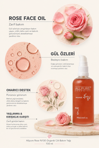 ALLPURE ROSE DAMASCUS OIL (Yaban Gülü) %100 Organik Cilt Bakım Yağı