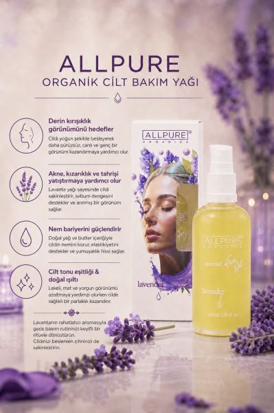ALLPURE LAVANDER OIL  (Lavanta) %100 Organik Cilt Bakım Yağı