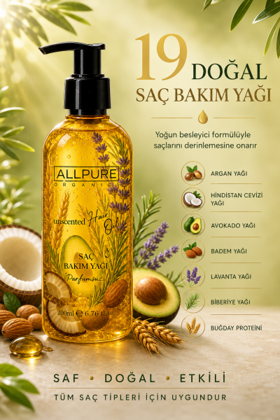 ALLPURE MIROIL HAIR (%100 Organik Saç Bakım Yağı 200ml)