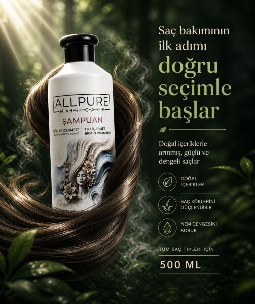 ALLPURE SHAMPOO 500ml (Natural SHAMPOO with BIOTIN, COLLAGEN and 7 OILS added, free of Sulfate, Salt and Paraben)