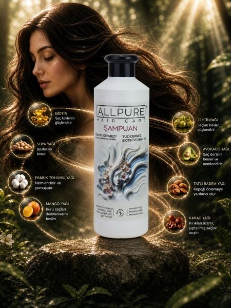 ALLPURE SHAMPOO 500ml (Natural SHAMPOO with BIOTIN, COLLAGEN and 7 OILS added, free of Sulfate, Salt and Paraben)