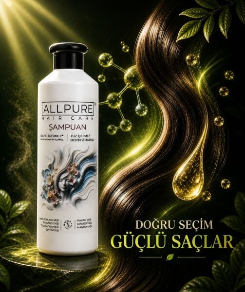 ALLPURE SHAMPOO 500ml (Natural SHAMPOO with BIOTIN, COLLAGEN and 7 OILS added, free of Sulfate, Salt and Paraben)