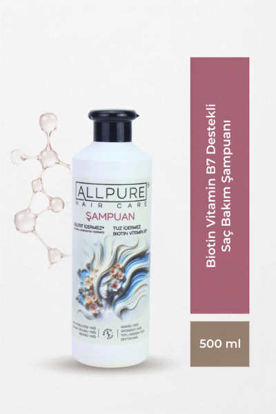 ALLPURE SHAMPOO 500ml ( Sulfat, Tuz ve Paraben içermeyen BIOTIN, COLLAGEN ve 7 YAĞ katkılı Doğal ŞAMPUAN)