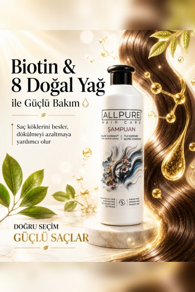 ALLPURE SHAMPOO 500ml ( Sulfat, Tuz ve Paraben içermeyen BIOTIN, COLLAGEN ve 7 YAĞ katkılı Doğal ŞAMPUAN)