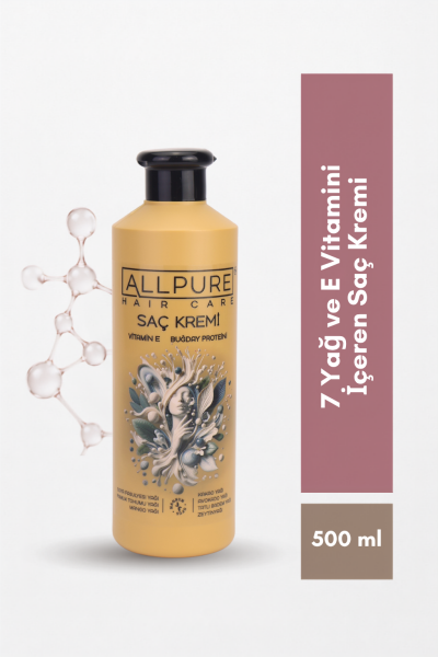 ALLPURE HAIR CONDITIONER 500ml ( VİTAMİN E + Buğday Proteini ve 7 YAĞ katkılı Doğal SAÇ KREMİ)