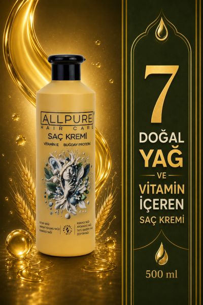 ALLPURE HAIR CONDITIONER 500ml ( VİTAMİN E + Buğday Proteini ve 7 YAĞ katkılı Doğal SAÇ KREMİ)
