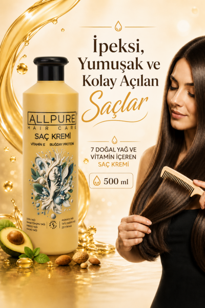 ALLPURE HAIR CONDITIONER 500ml ( VİTAMİN E + Buğday Proteini ve 7 YAĞ katkılı Doğal SAÇ KREMİ)