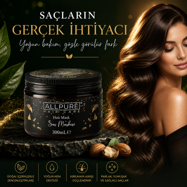 ALLPURE HAIR MASK 300ml  (VİTAMİN E + Buğday Proteini Katkılı SAÇ MASKESİ )