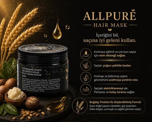 ALLPURE HAIR MASK 300ml  (VİTAMİN E + Buğday Proteini Katkılı SAÇ MASKESİ )