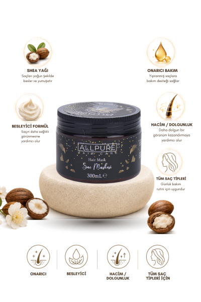 ALLPURE HAIR MASK 300ml  (VİTAMİN E + Buğday Proteini Katkılı SAÇ MASKESİ )
