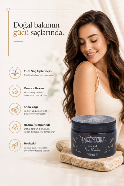 ALLPURE HAIR MASK 300ml  (VİTAMİN E + Buğday Proteini Katkılı SAÇ MASKESİ )