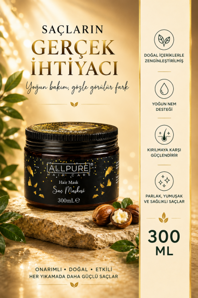 ALLPURE HAIR MASK 300ml  (VİTAMİN E + Buğday Proteini Katkılı SAÇ MASKESİ )