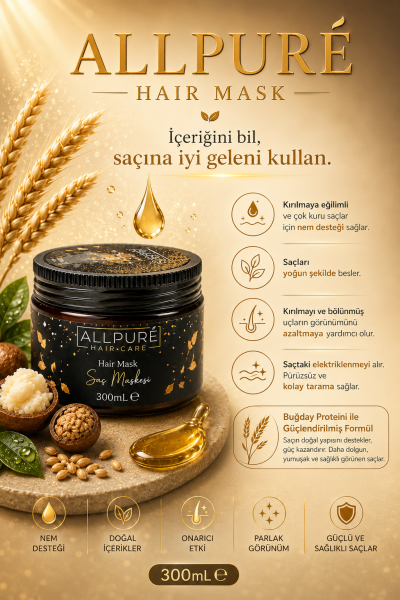 ALLPURE HAIR MASK 300ml  (VİTAMİN E + Buğday Proteini Katkılı SAÇ MASKESİ )