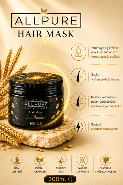 ALLPURE HAIR MASK 300ml  (VİTAMİN E + Buğday Proteini Katkılı SAÇ MASKESİ )