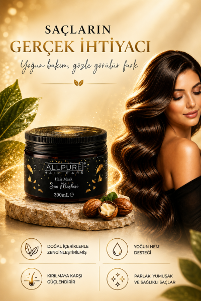 ALLPURE HAIR MASK 300ml  (VİTAMİN E + Buğday Proteini Katkılı SAÇ MASKESİ )