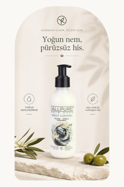 ALLPURE MOISTURIZER BODY MILK 200ml ( Collagen + Vitamin E + Vitamin B5 + 7 Yağ Karışımlı Yoğun Nemlendiricili Vücut Losyonu 200ml)