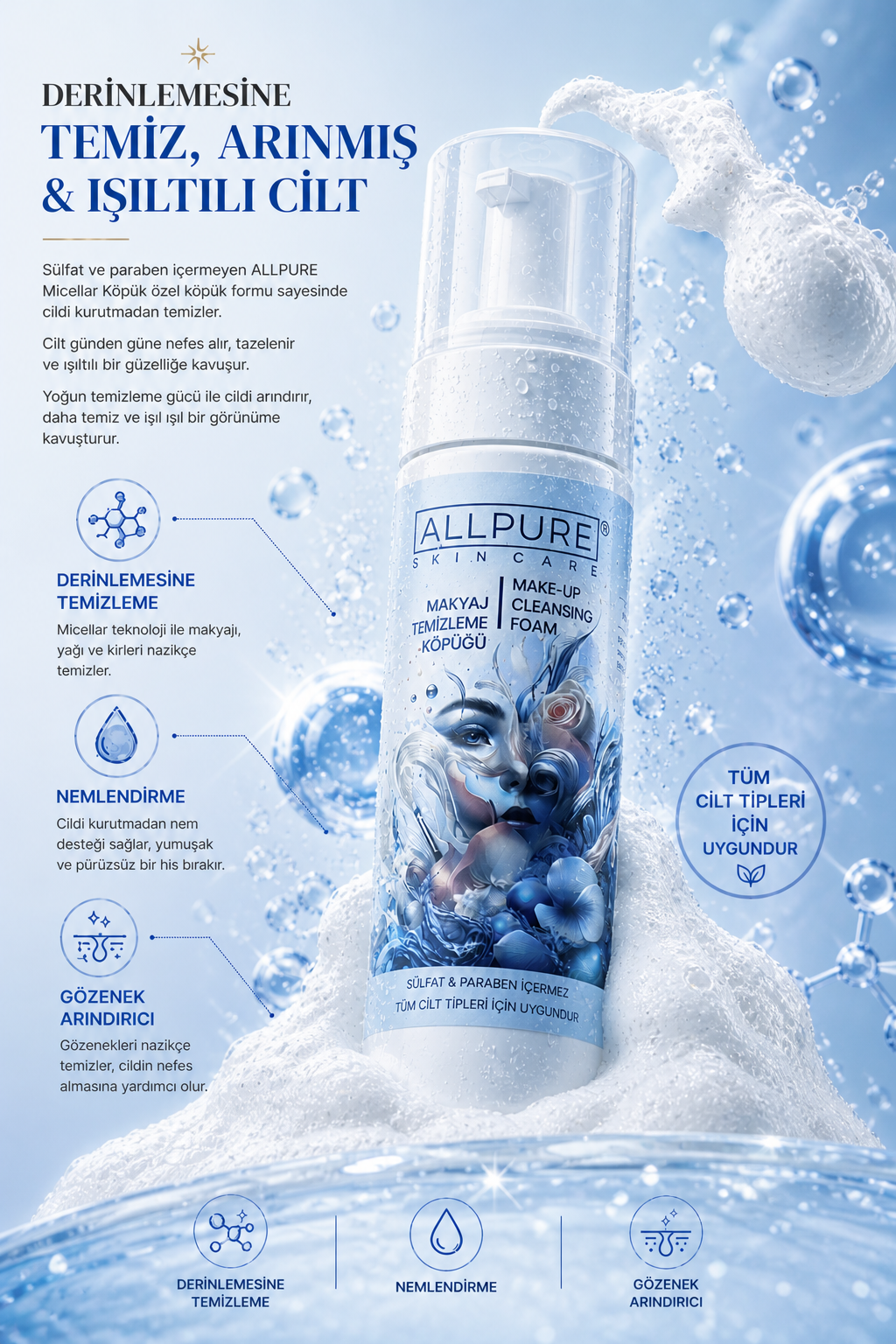 ALLPURE MAKE-UP REMOVER FOAM 150ml (Make-up Cleansing Foam MICELLAR 150ml)