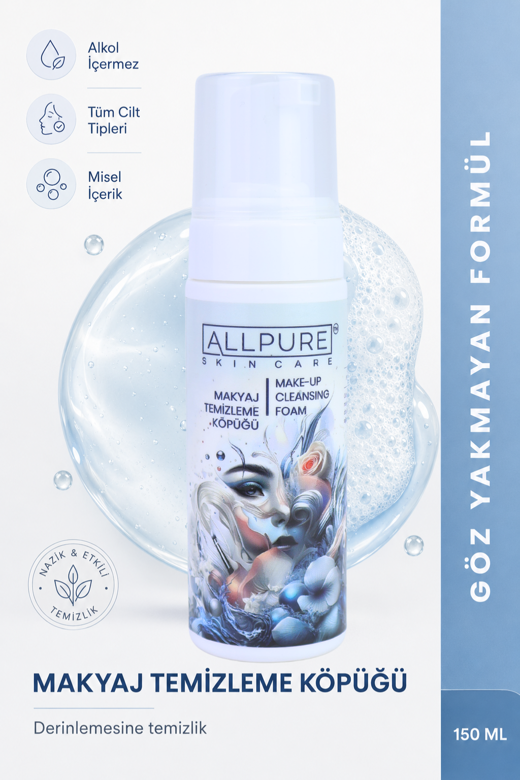 ALLPURE MAKE-UP REMOVER FOAM 150ml (Makyaj Temizleme Köpüğü MICELLAR 150ml)