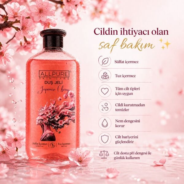 ALLPURE SHOWER GEL 700ml (Family Size) JAPANESE CHERRY - Japanese Cherry Blossom Shower Gel Family Size