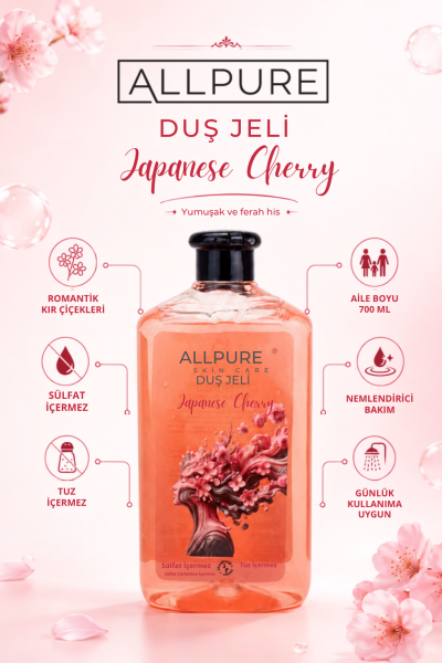 ALLPURE SHOWER GEL 700ml (Family Size) JAPANESE CHERRY - Japon Kiraz Çiçeği Duş Jeli Aile Boyu