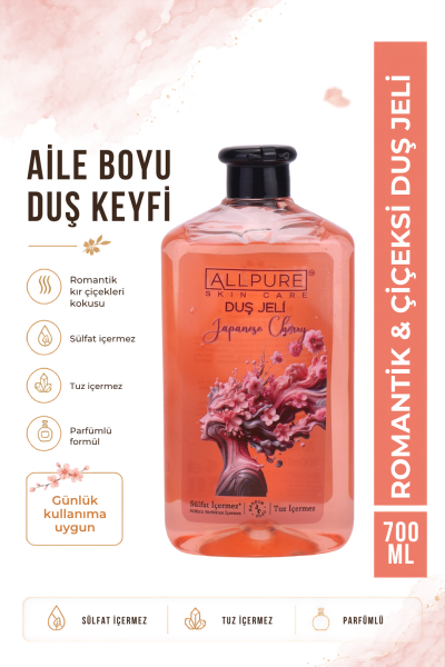 ALLPURE SHOWER GEL 700ml (Family Size) JAPANESE CHERRY - Japon Kiraz Çiçeği Duş Jeli Aile Boyu