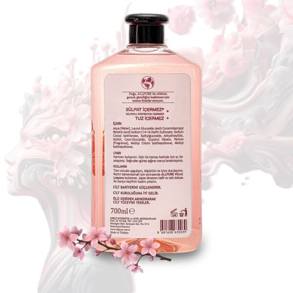 ALLPURE SHOWER GEL 700ml (Family Size) JAPANESE CHERRY - Japanese Cherry Blossom Shower Gel Family Size