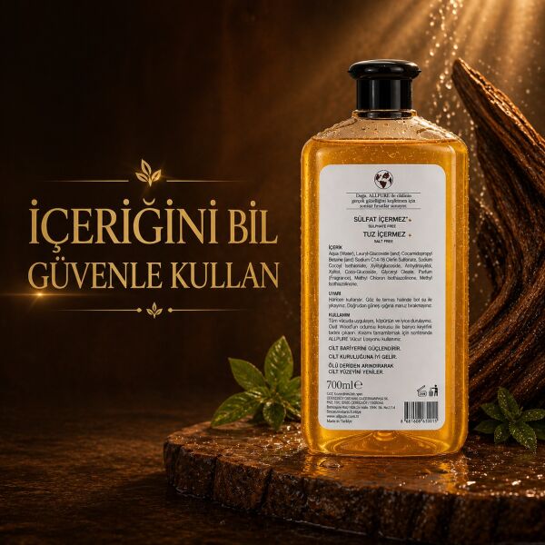 ALLPURE SHOWER GEL 700ml (Family Size) OUD WOOD - Ud Ağacı Esanslı Duş Jeli Aile boyu