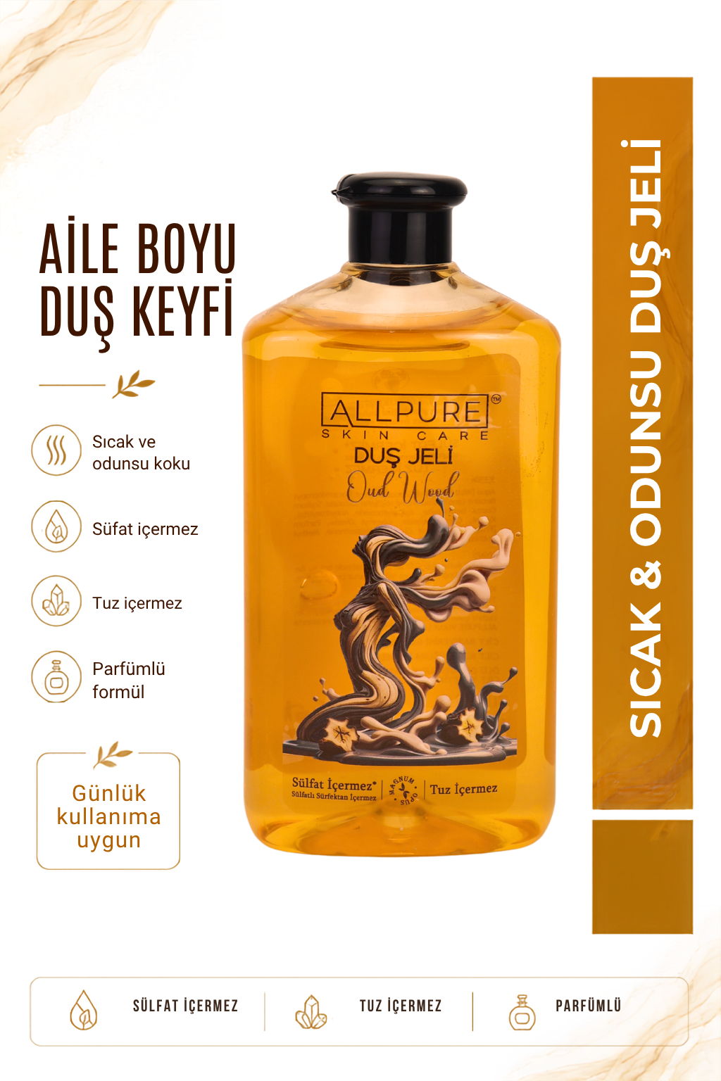 ALLPURE SHOWER GEL 700ml (Family Size) OUD WOOD - Ud Ağacı Esanslı Duş Jeli Aile boyu