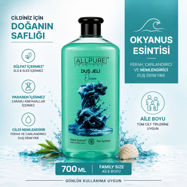 ALLPURE SHOWER GEL 700ml (Family Size) OCEAN - Okyanus Esintisi Duş Jeli Aile boyu