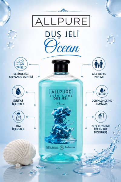 ALLPURE SHOWER GEL 700ml (Family Size) OCEAN - Okyanus Esintisi Duş Jeli Aile boyu