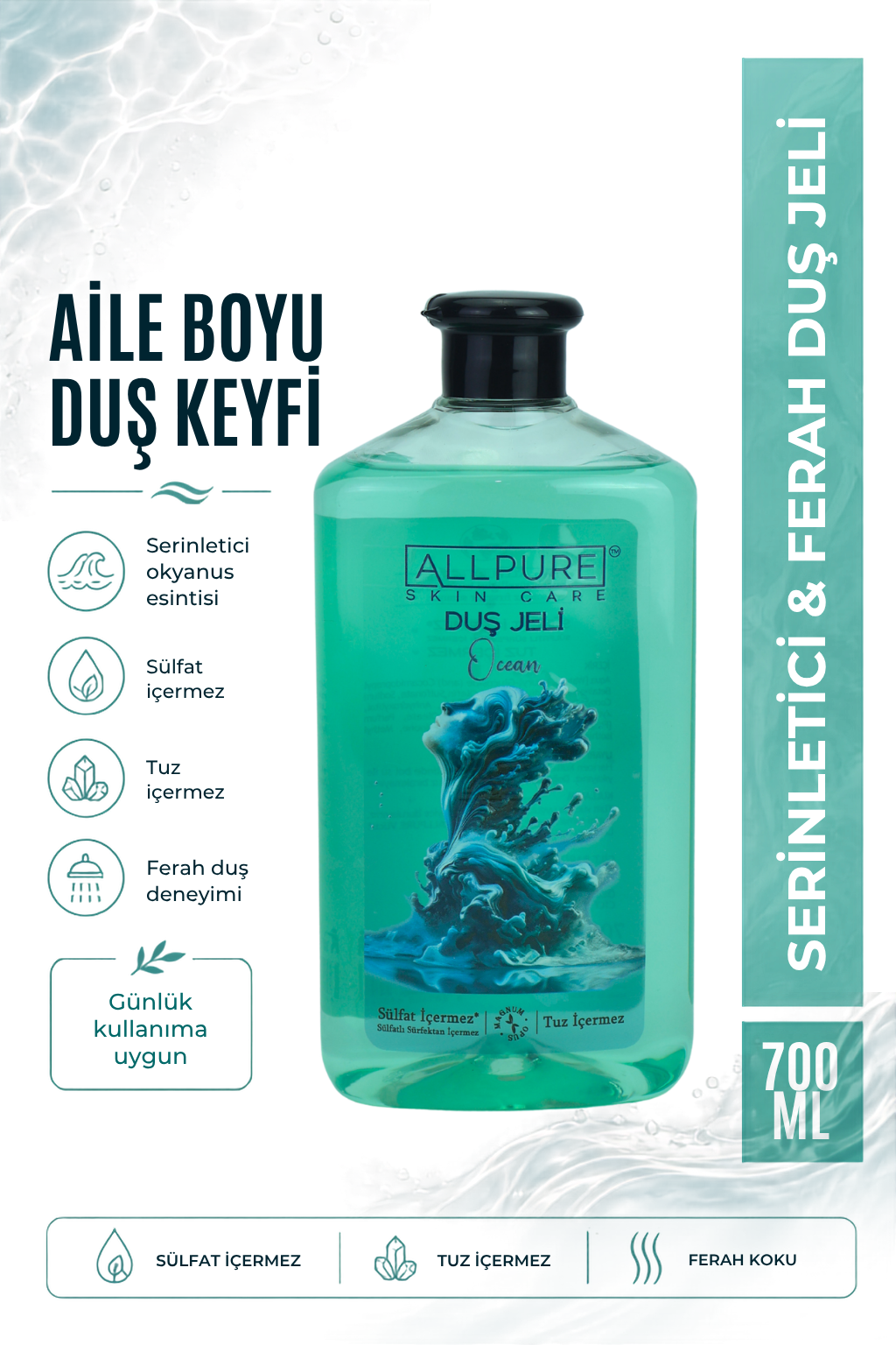 ALLPURE SHOWER GEL 700ml (Family Size) OCEAN - Okyanus Esintisi Duş Jeli Aile boyu