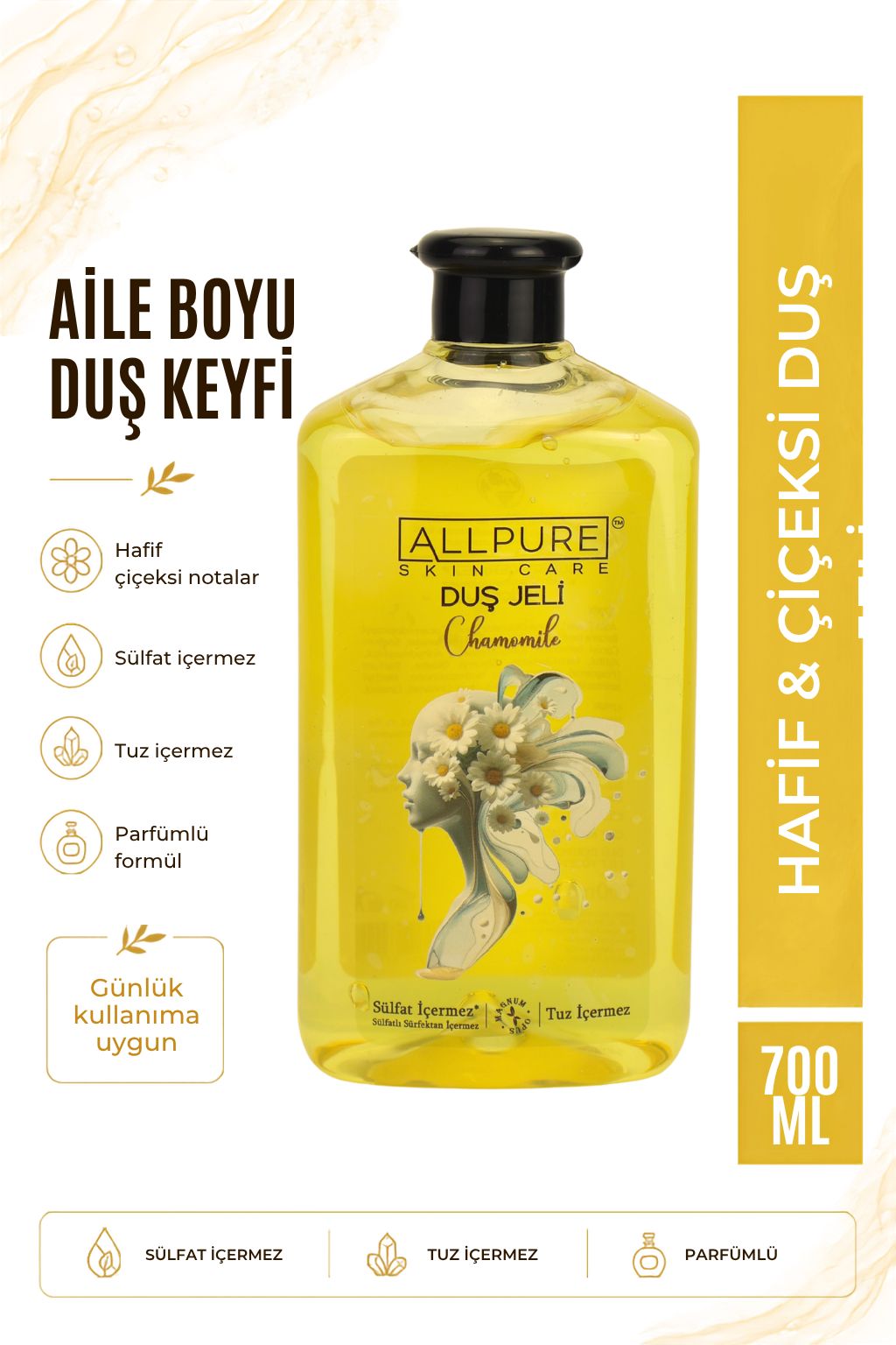 ALLPURE SHOWER GEL 700ml (Family Size) CHAMOMILLE - Papatya Duş Jeli Aile Boyu