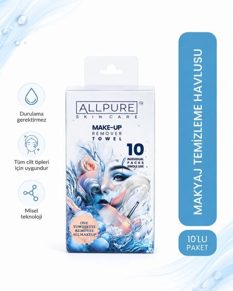 ALLPURE MAKE-UP REMOVER TOWEL 10 pcs. Pack (Makyaj Temizleme Havlusu 10 adet TEKLİ  MICELLAR HAVLU)