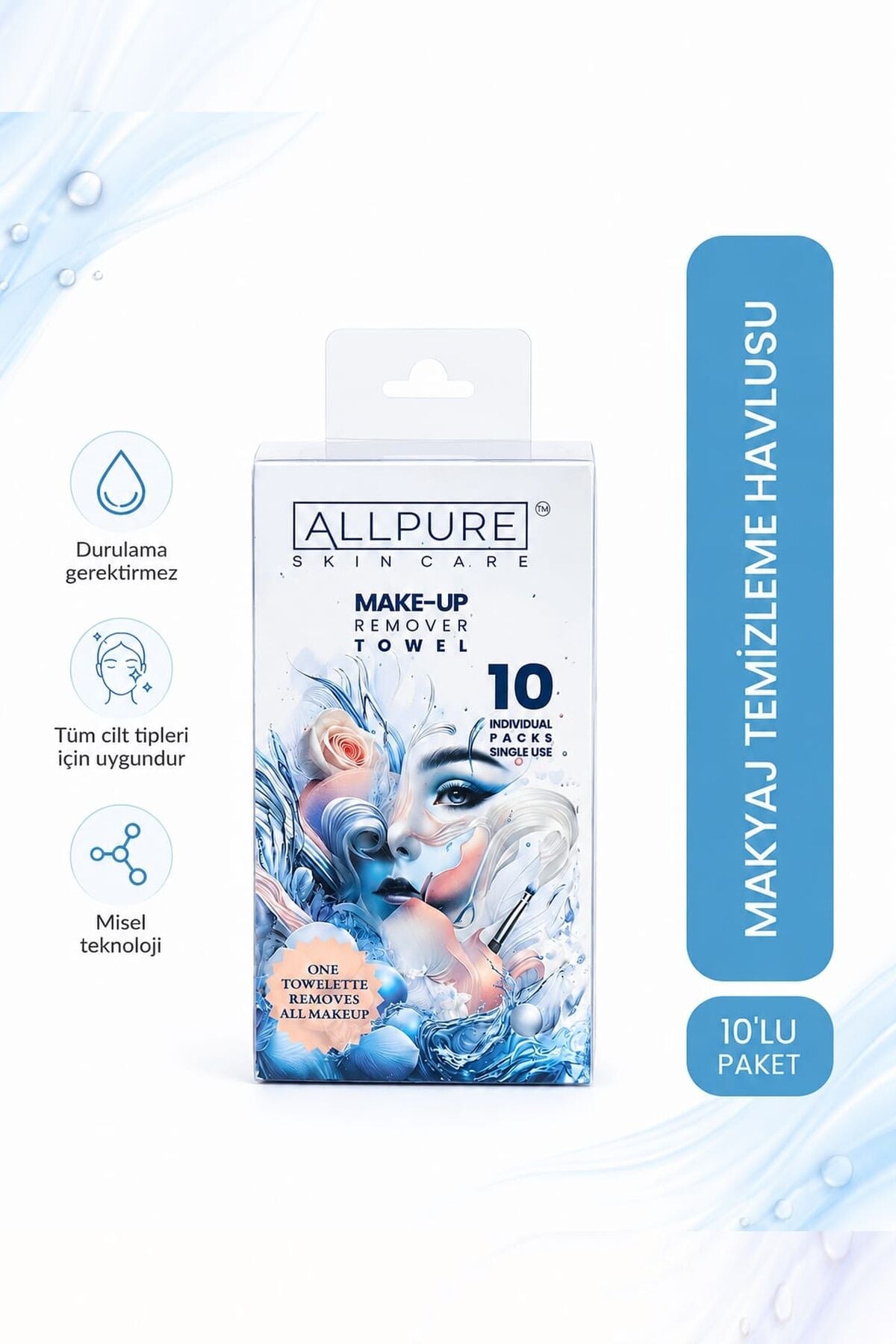 ALLPURE MAKE-UP REMOVER TOWEL 10 pcs. Pack (Makyaj Temizleme Havlusu 10 adet TEKLİ  MICELLAR HAVLU)