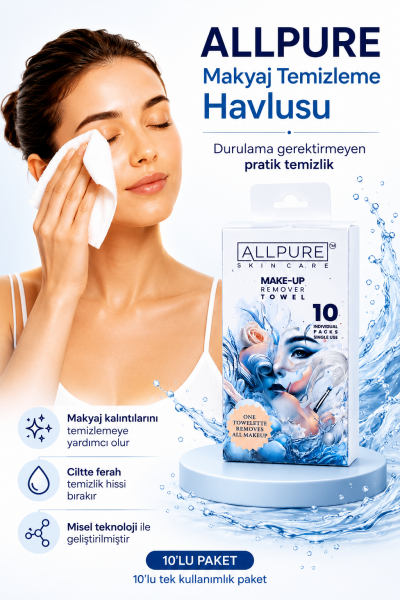 ALLPURE MAKE-UP REMOVER TOWEL 10 pcs. Pack (Makyaj Temizleme Havlusu 10 adet TEKLİ  MICELLAR HAVLU)