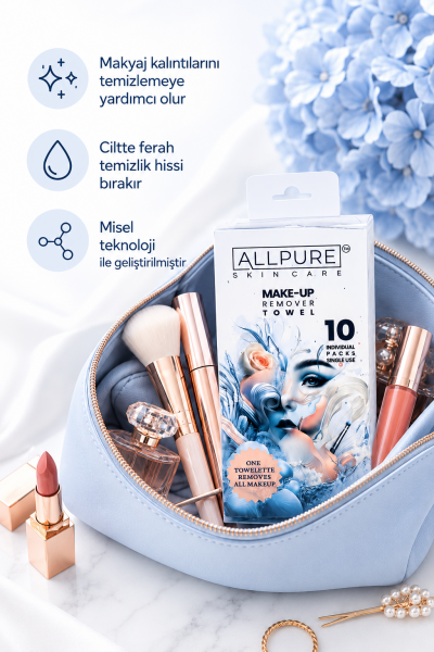 ALLPURE MAKE-UP REMOVER TOWEL 10 pcs. Pack (Makyaj Temizleme Havlusu 10 adet TEKLİ  MICELLAR HAVLU)