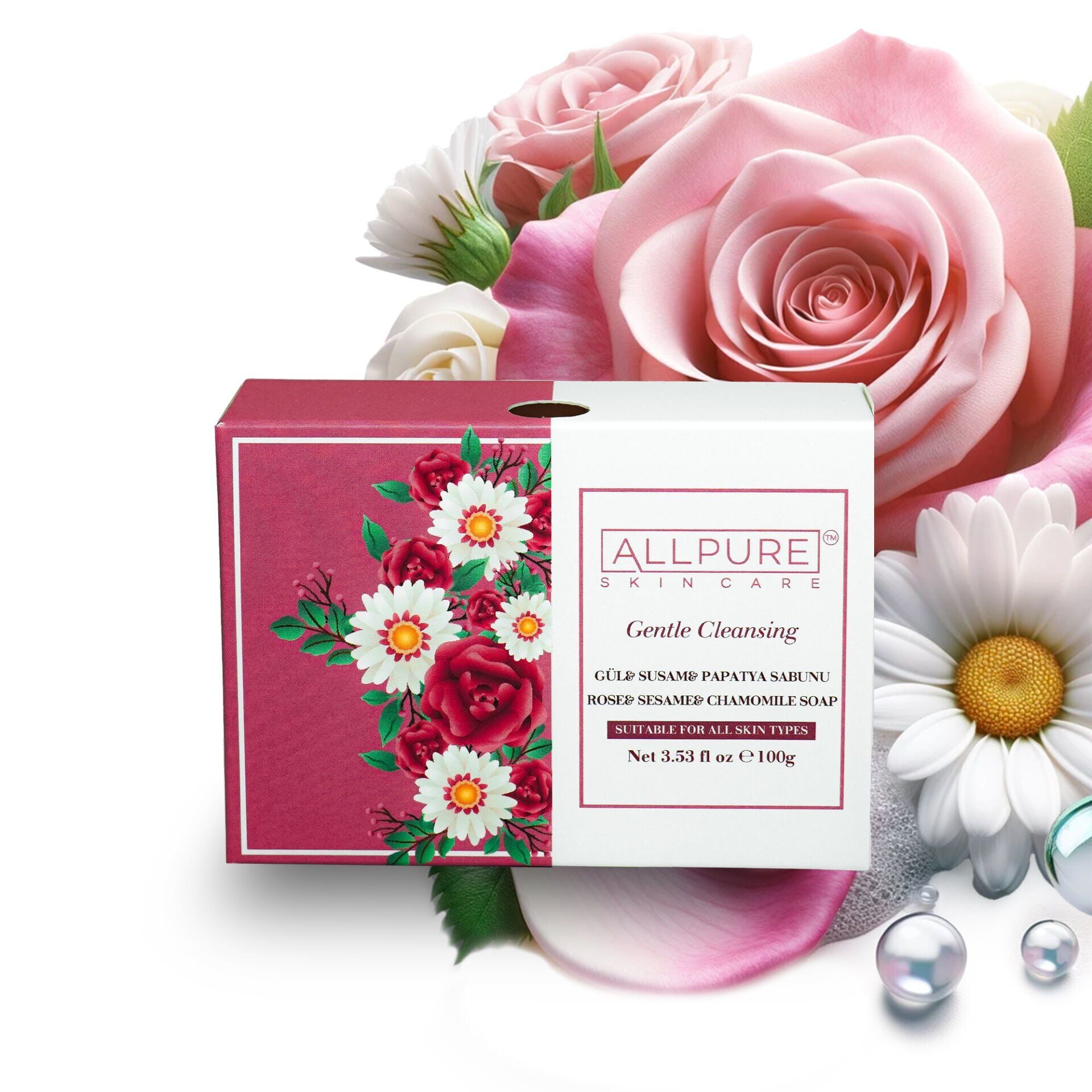 ALLPURE BAR SOAP 100gr (ROSE-SESAME-CHAMOMILLE)  Gül Susam Papatya Doğal Sabun 100gr.